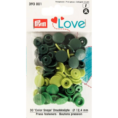 Boutons pression vert 12mm Prym Love Réf 66/393001