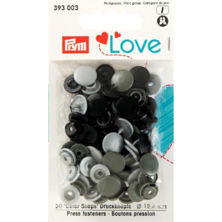Boutons pression gris 12 mm Prym Love Réf 66/393003