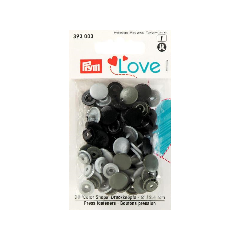 Boutons pression gris 12 mm Prym Love Réf 66/393003