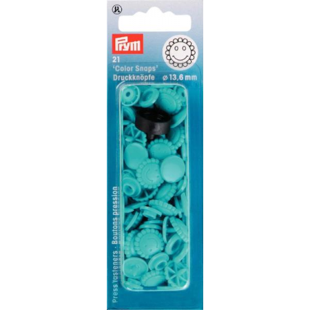 Boutons pression ColorSnaps Fleur 13,6 mm turquoise