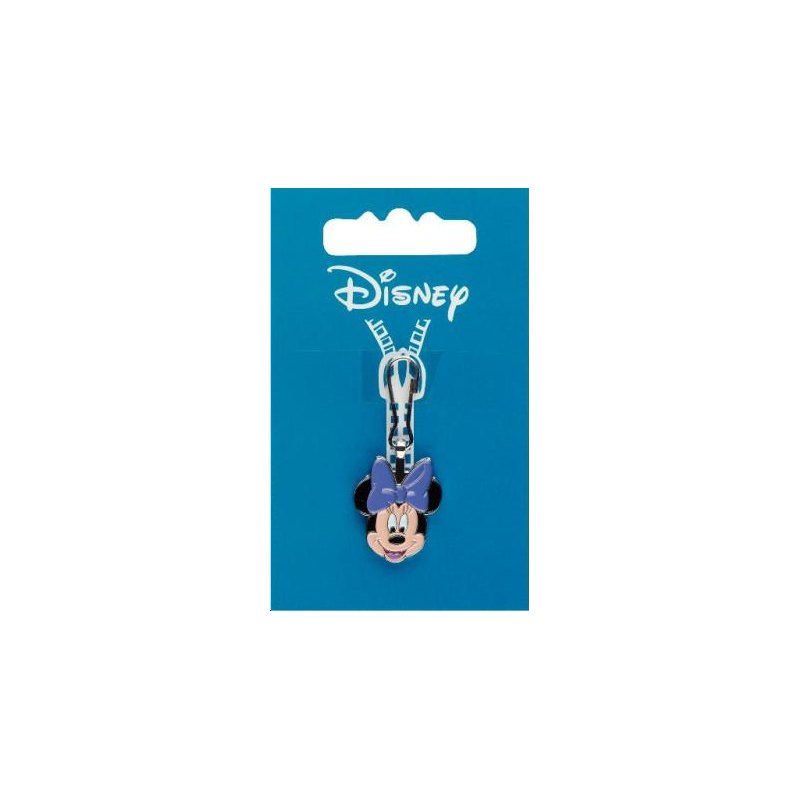 Tirette Fashion-Zipper Disney, avec mousqueton, Minnie Mouse, tête, métal antirouille. 1 piece