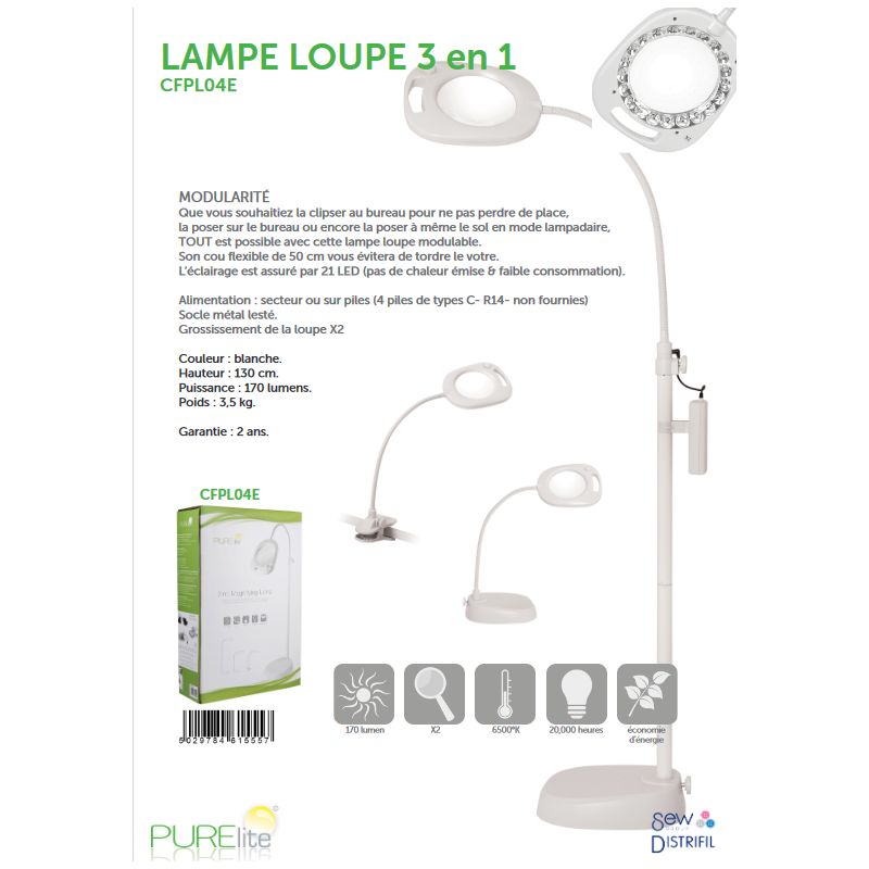 LAMPE LED LOUPE SUR PIED OU SOCLE PURELITE CFPL04E