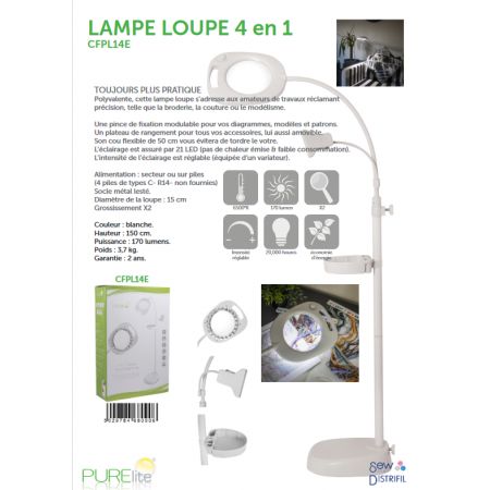 LAMPE LED LOUPE SUR PIED PURELITE CFPL14E