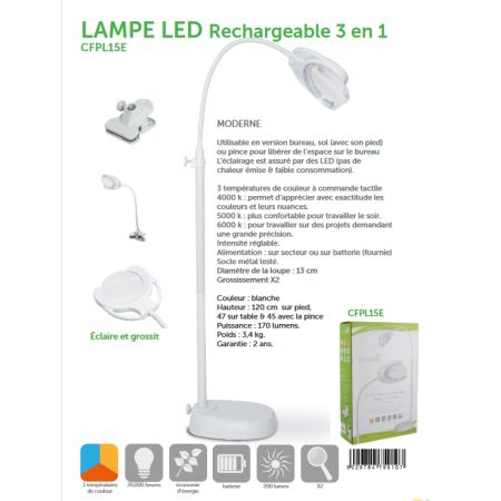 LAMPE LED LOUPE INTENSITE REGLABLE PURELITE CFPL15E